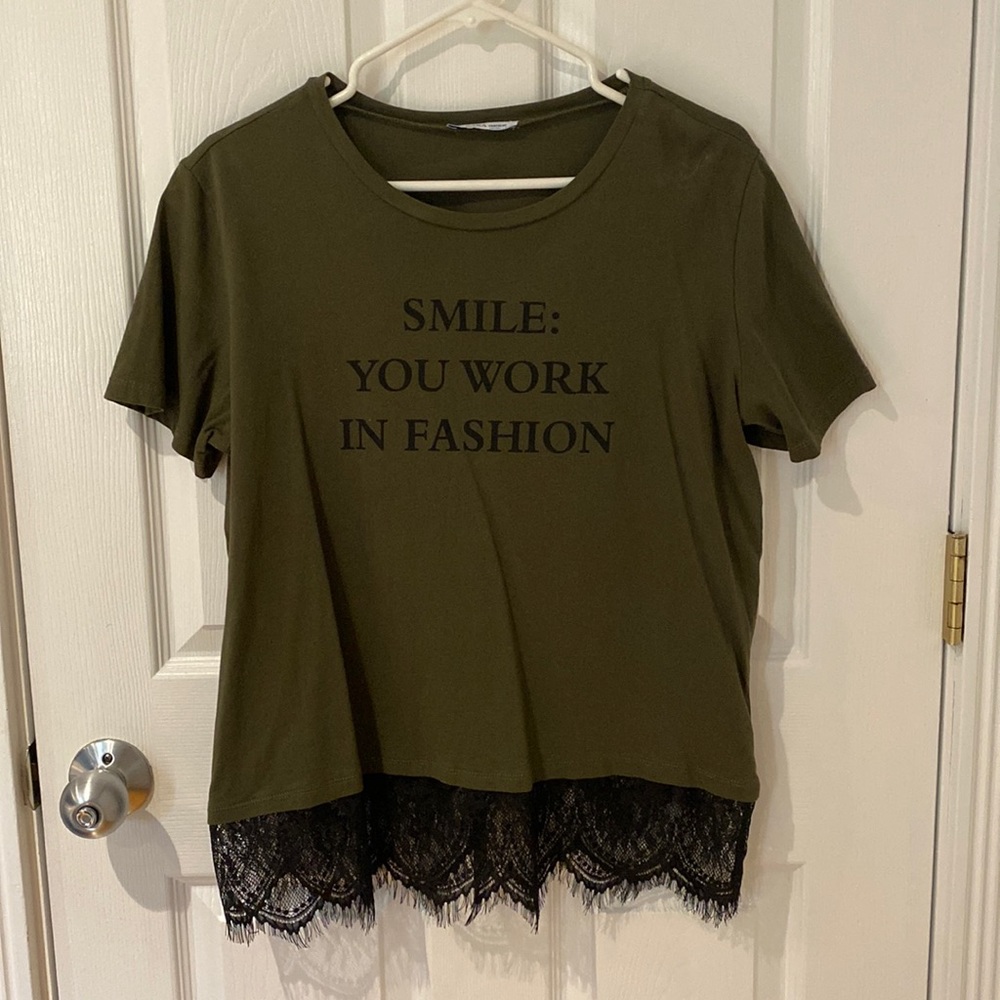 Zara TShirt with Lace Trim
